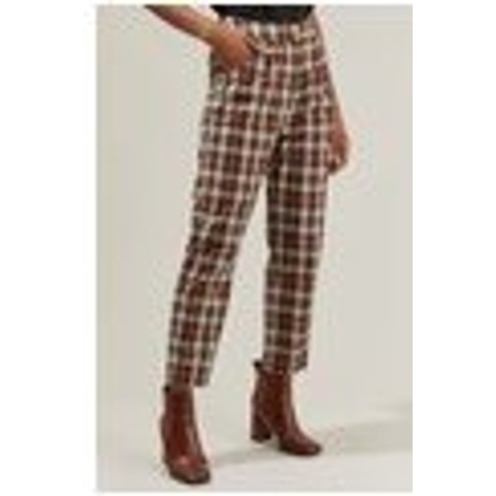 Sugar Lips Cropped Pants Rust Hen Plaid High Waist Pockets Cotton XL